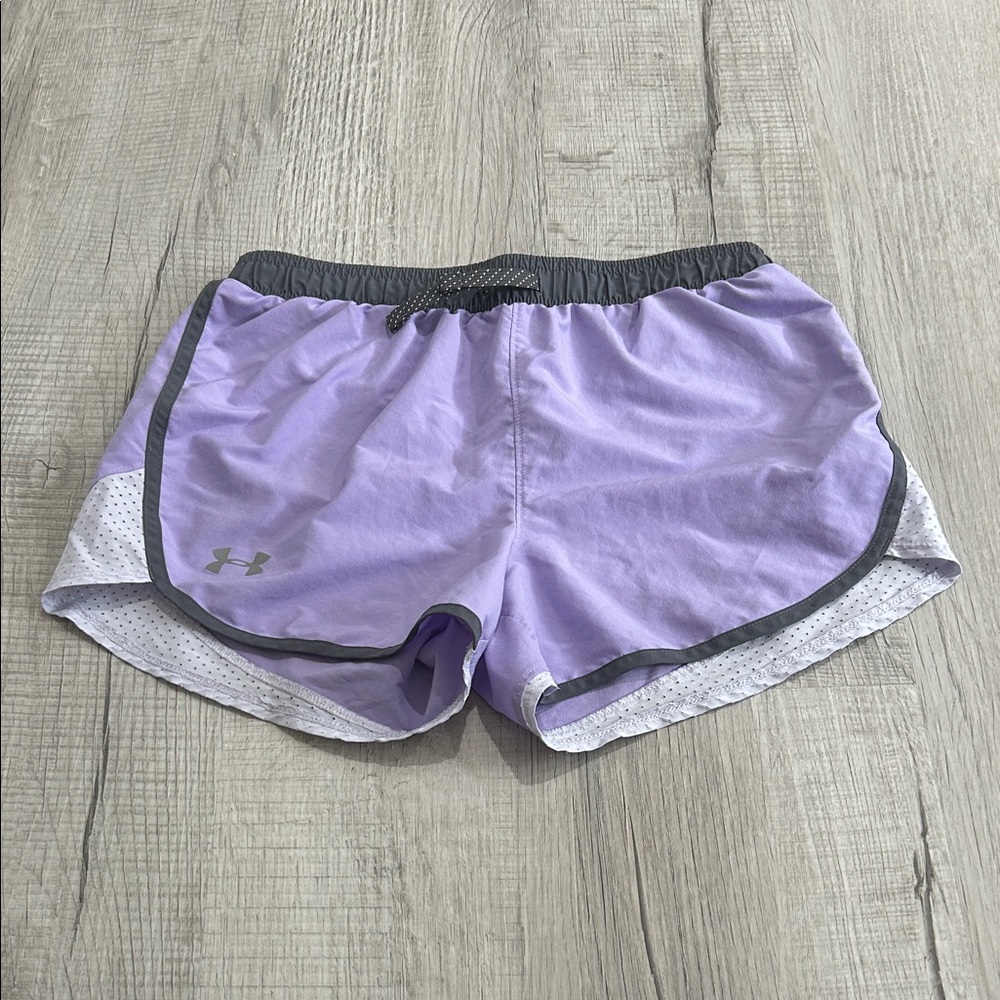 Under Armour Girls Lavender Athletic Shorts with Gray Trim